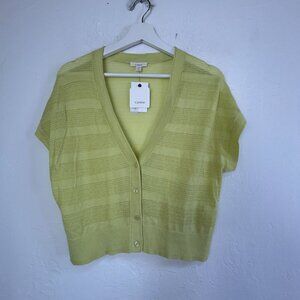 Caslon Womens Green Celery Knitted Short-Sleeve Cardigan Sweater Size SP New $59